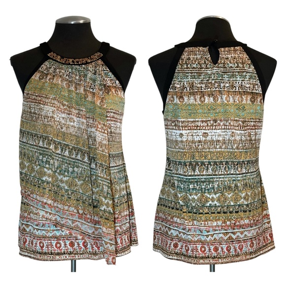 Dress Barn - Multicolor Print Beaded Stretch Halter Top – Petite Large - Picture 1 of 10